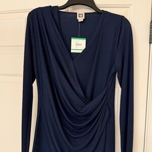Anne Klein Navy Draped Front Top – Size L (NWT)